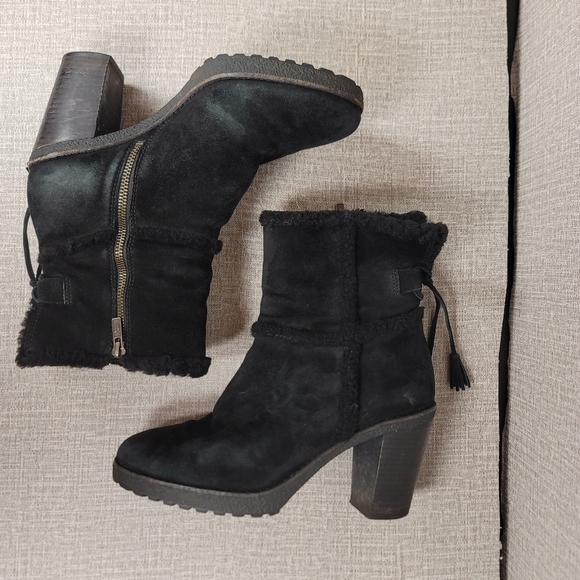 Frye Jen Black Shearling Suede Heeled Boots Women's Size 9.5 - Picture 6 of 13